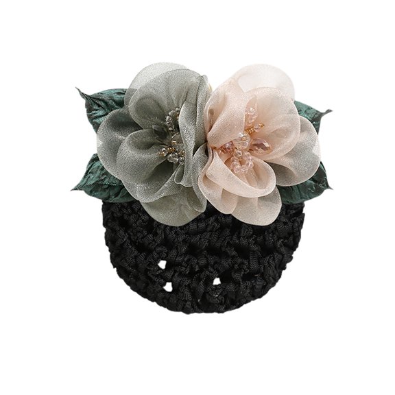 ievspot 1 Pcs Fashion Hair Snood Net Barrette Mesh Flower and Faux Pearl Decor Clip Elastic Bun Bow Headdress