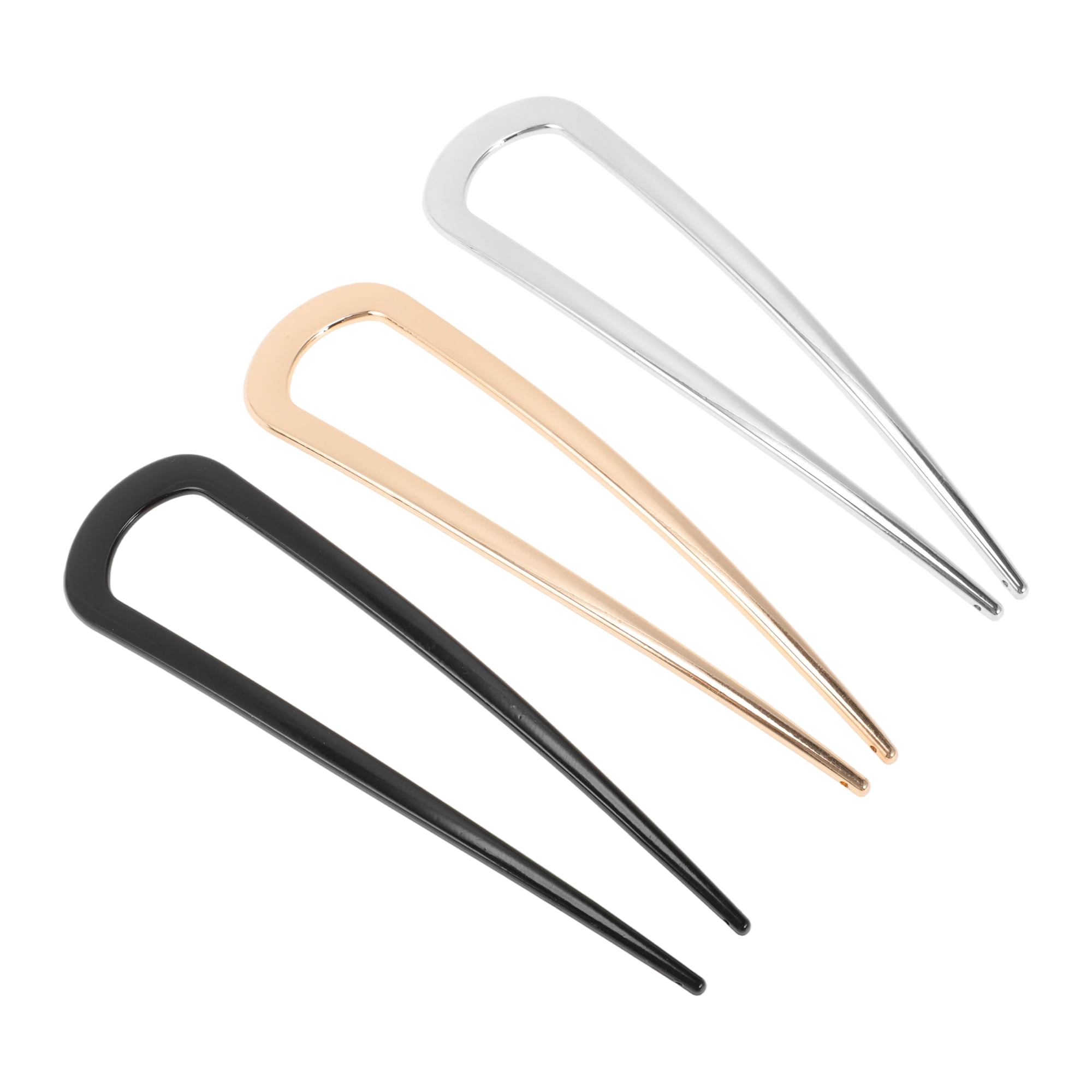 Unique Bargains Fashion U-shaped Hair Pin for Women 2 Pcs Gold Tone, Silver Tone, Black