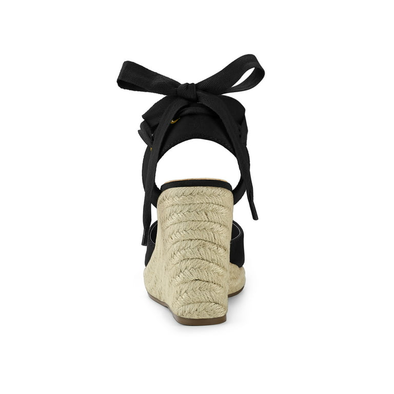 Allegra K Women's Closed Toe Espadrilles Wedges Tie Up Wedge Sandals Black  7.5