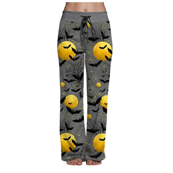 adviicd Women's Halloween Joggers | Baggy Cute Print Pajama Pants for Spooky Season (Dark Gray, L)