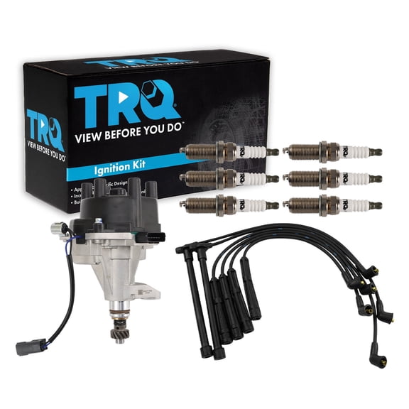 TRQ Ignition Coil and Spark Plug Kit 8 Piece Distributor Spark Plug Wires Fits 2002-2004 Nissan Frontier 2003-2004 Xterra