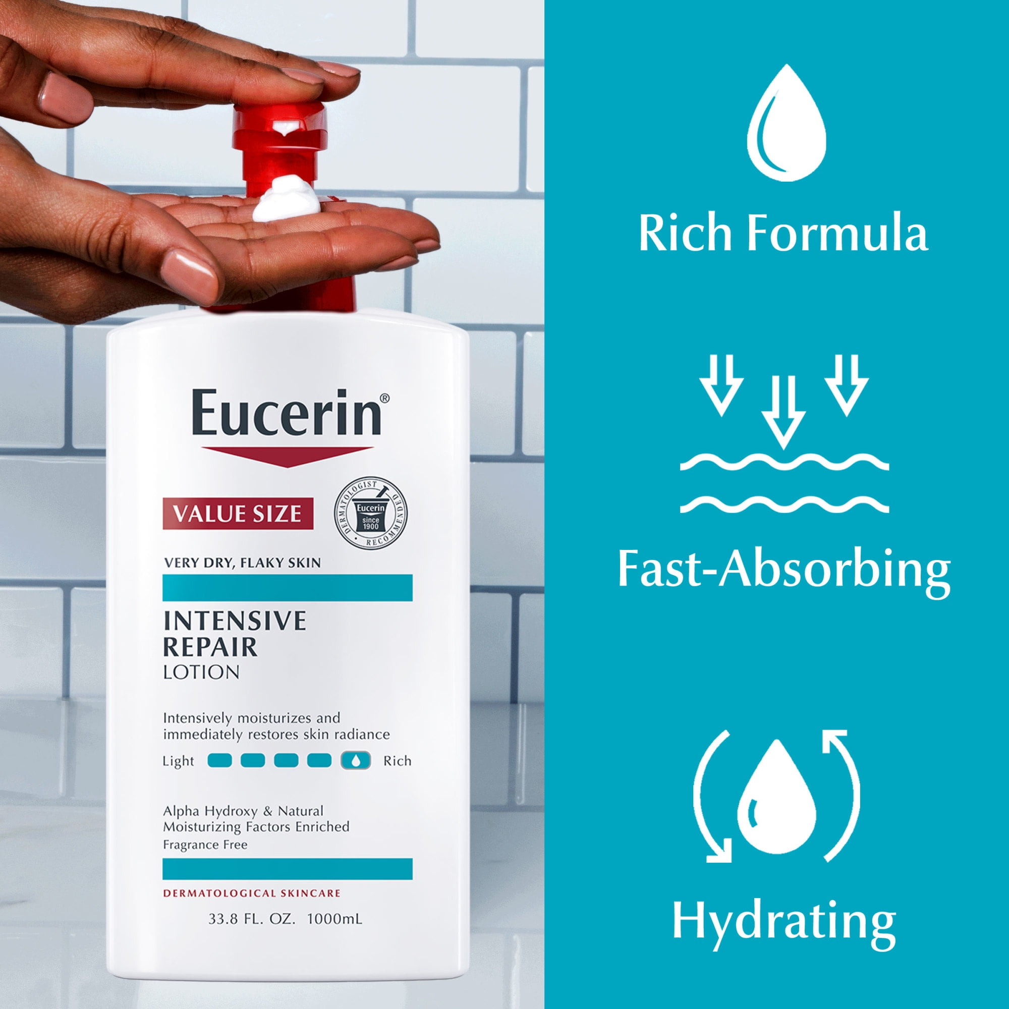 Eucerin Intensive Repair Body Lotion for Dry, Flaky Skin, 33.8 fl oz Pump Bottle