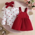thumbnail image 2 of NOLDARES Newborn Baby Girl Clothes Fall Winter Outfits Ruffle Rib Shirt Romper Overall Skirt Headband 3Pcs Infant Clothing(Red,9-12 M), 2 of 9