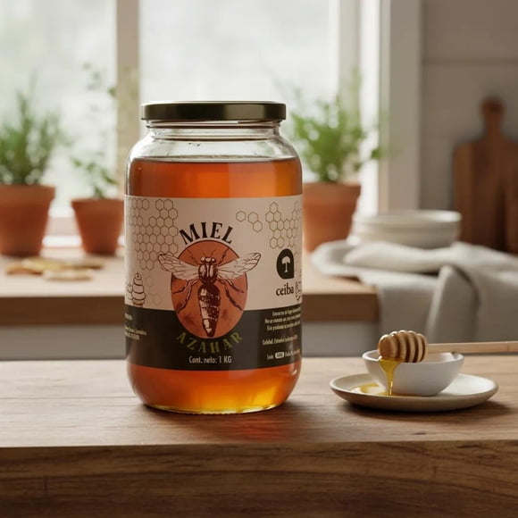 Miel de Abeja Azahar Ceiba Natural 1 Kg Frasco de Vidrio