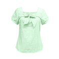 thumbnail image 5 of Women's Square Neck Bow Blouse - Puff Sleeve Casual Top with Tie Front Detail, Lightweight Summer Shirt for Date & Daily Wear Light Green L, 5 of 6