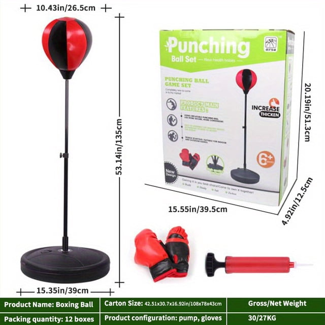 Saco De Boxeo Whoobli Para Niños Con Guantes De Boxeo | Saco De Boxeo Ajustable Para Niños De 3 A 10 Años Con Soporte | Juego De Bolsa De Boxeo Para Niños Y Niñas (rojo Negro)