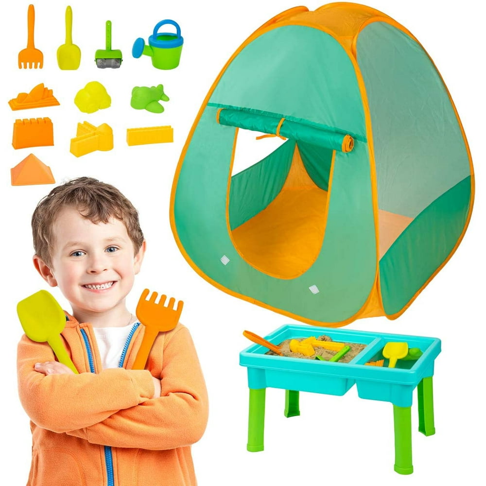 Kids Sand and Water Table with Play Tent, Toddler Beach Toys Set with ...