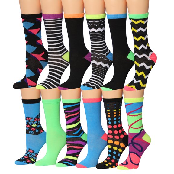 Colorfut Women's 12 Pairs Colorful Patterned Crew Socks WC33-AB