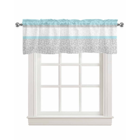 Sky Blue Grey Kitchen Valances for Windows Farmhouse Linen Window Valance Curtain for Living Room Window Treatment Chic Garden Floral Stripe Embroidery Design Valance Rod Pocket Topper, 54 x 18 Inch