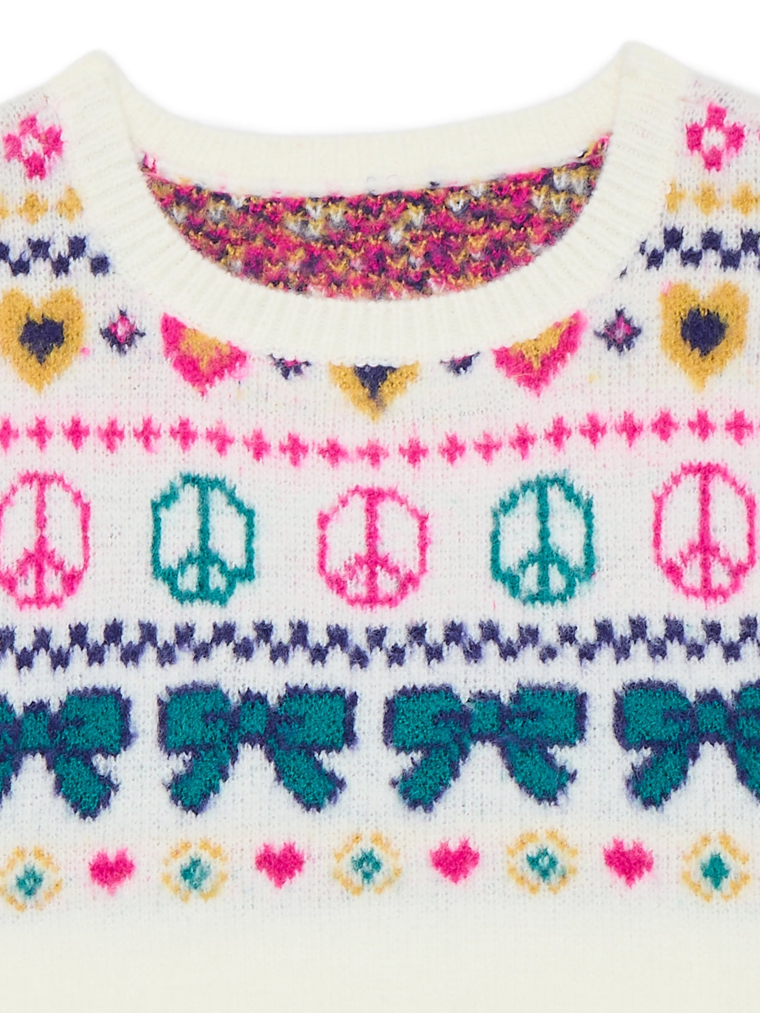 Wonder Nation Toddler Girls Crewneck Jacquard Sweater with Long Sleeves, Sizes 12M -5T