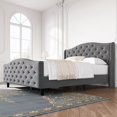 thumbnail image 7 of King Bed Frame, Tufted Upholstered Platform Bed with Headboard and Footboard, Velvet Handmade Pleats Wingback Platform Bed, Strong Wooden Slats/No Box Spring Needed/Easy Assembly, Grey, 7 of 7