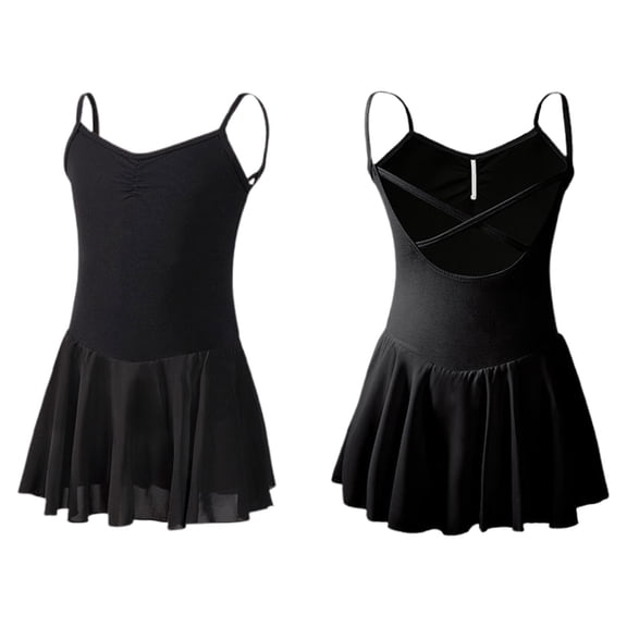 DAETIROS Girls Ballet Leotard Dress Black Cross Back with Chiffon Skirt for Kids Kids Dance Class Recital,Size 7-8T