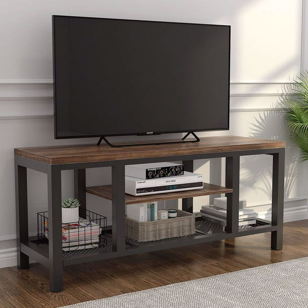 Tribesigns Tv Stand Industrial Rustic Media Stand For 60 Inches Tv Large 3 Tier Entertainment Center With Metal Mesh Shelf Media Console Table For Living Room Walmart Com Walmart Com