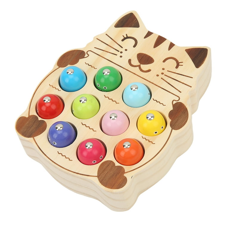 Magnetic Fishing Game Wood Cat Base Fish Delicate Vivid Smoothly Surface  Baby Fishing Toy 