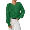 thumbnail image 2 of Zedker Casual Crewneck Long Lantern Sleeve Knitted Sweaters for Women Comfortable Elastic Cuffs Thermal Tops for Fall and Winter,Green,S, 2 of 6