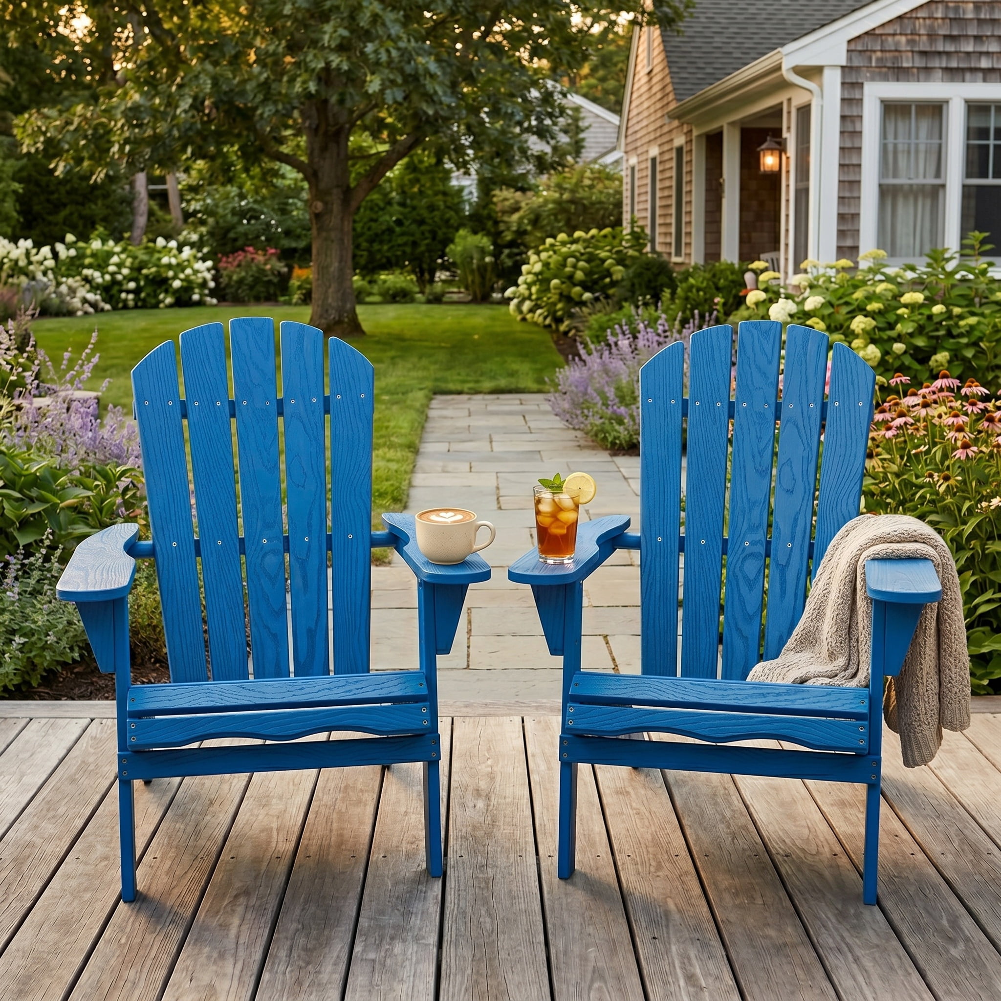 Mintazer Embossed Folding Adirondack Chair Set of 2, Outdoor Patio Chairs with Weather Resistant Finish, Blue