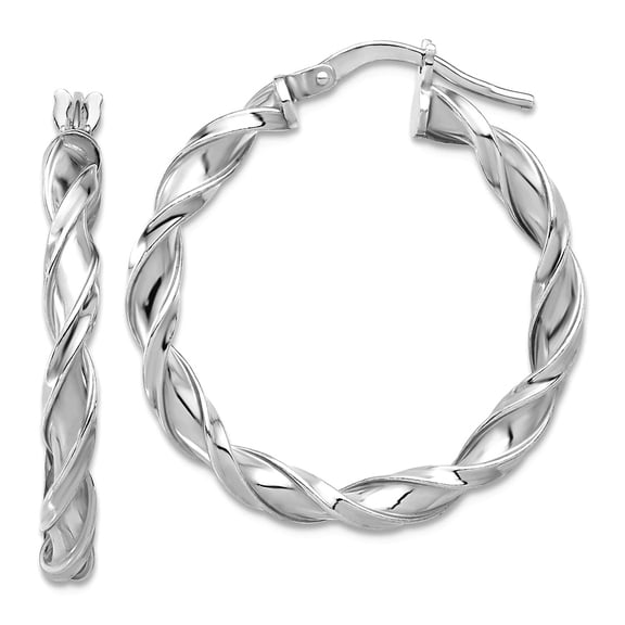 925 Sterling Silver Rhodium Plated Polished Twisted Hoop Earrings 28.5x26.5mm Wide 3.5mm Thick Hoop Earring for Women