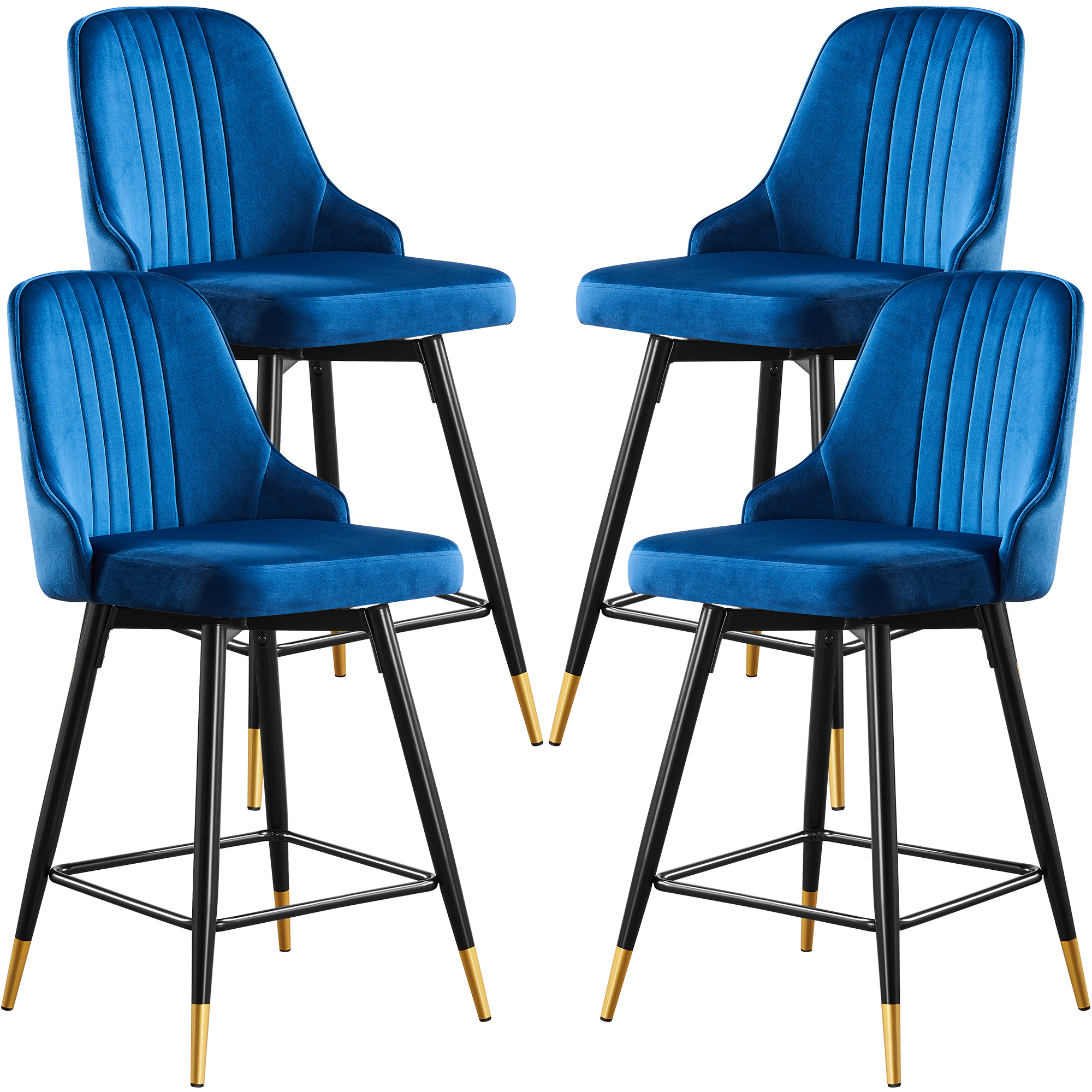 EiweLive Swivel Bar Stool Set of 4, Modern Velvet Blue Counter Height