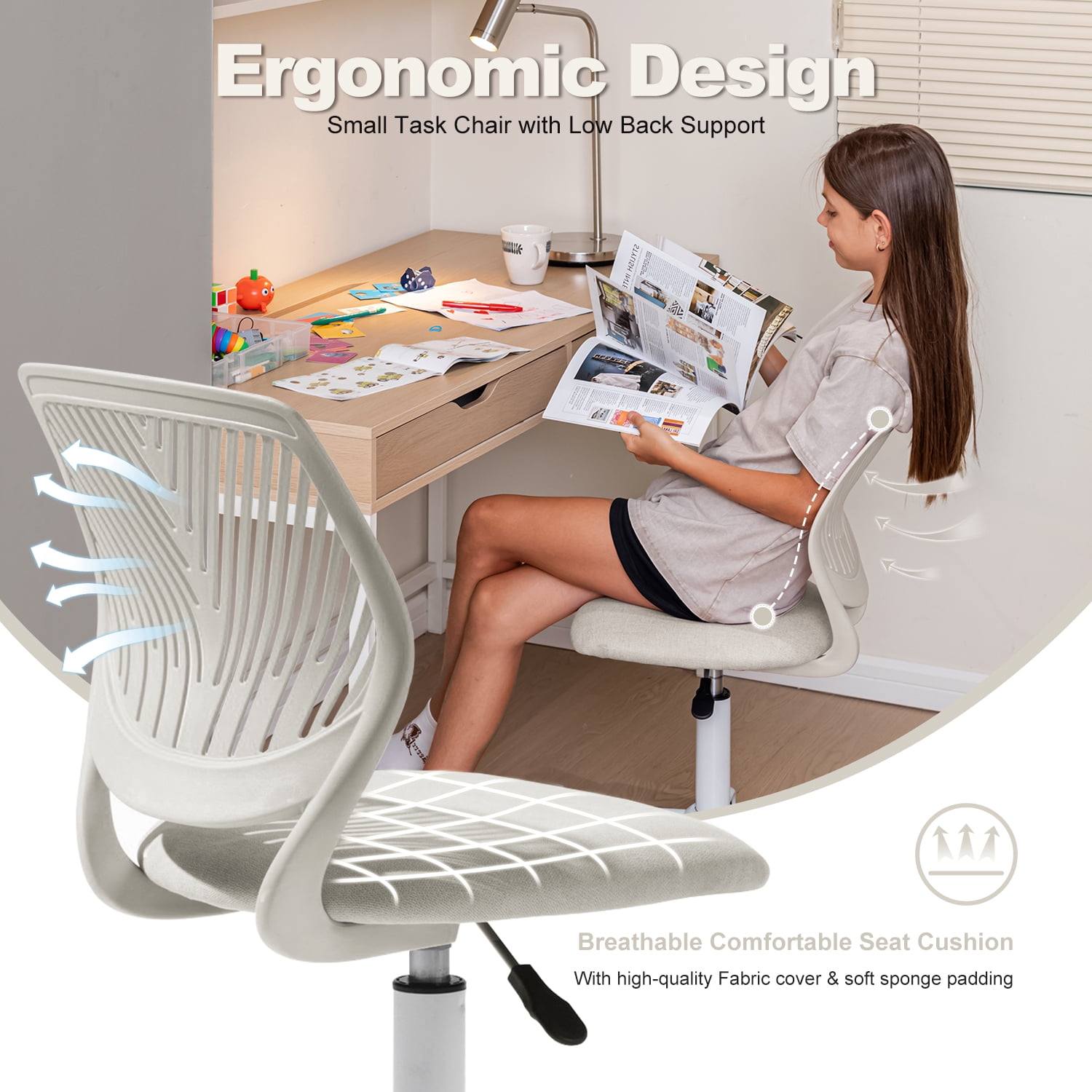 Homy Casa Ergonomic Mesh Office Stool Adjustable Swivel with Height Control and Rolling Base for Home Office Study and Remote Workspaces