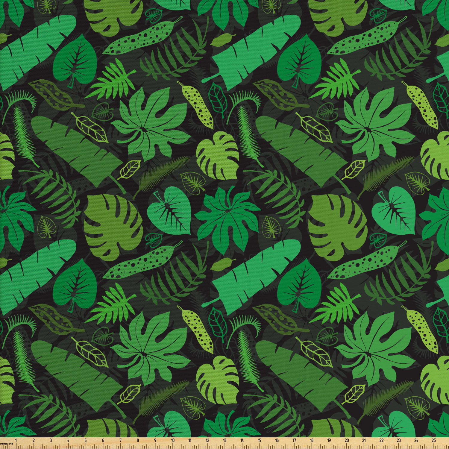 Jungle Fabric by The Yard, Pattern of Various Forest Leaf Silhouettes ...
