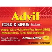Advil Cold and Sinus Relief, Cold Medicine With Ibuprofen and Pseudoephedrine Hcl - 32 Liqui-Gels
