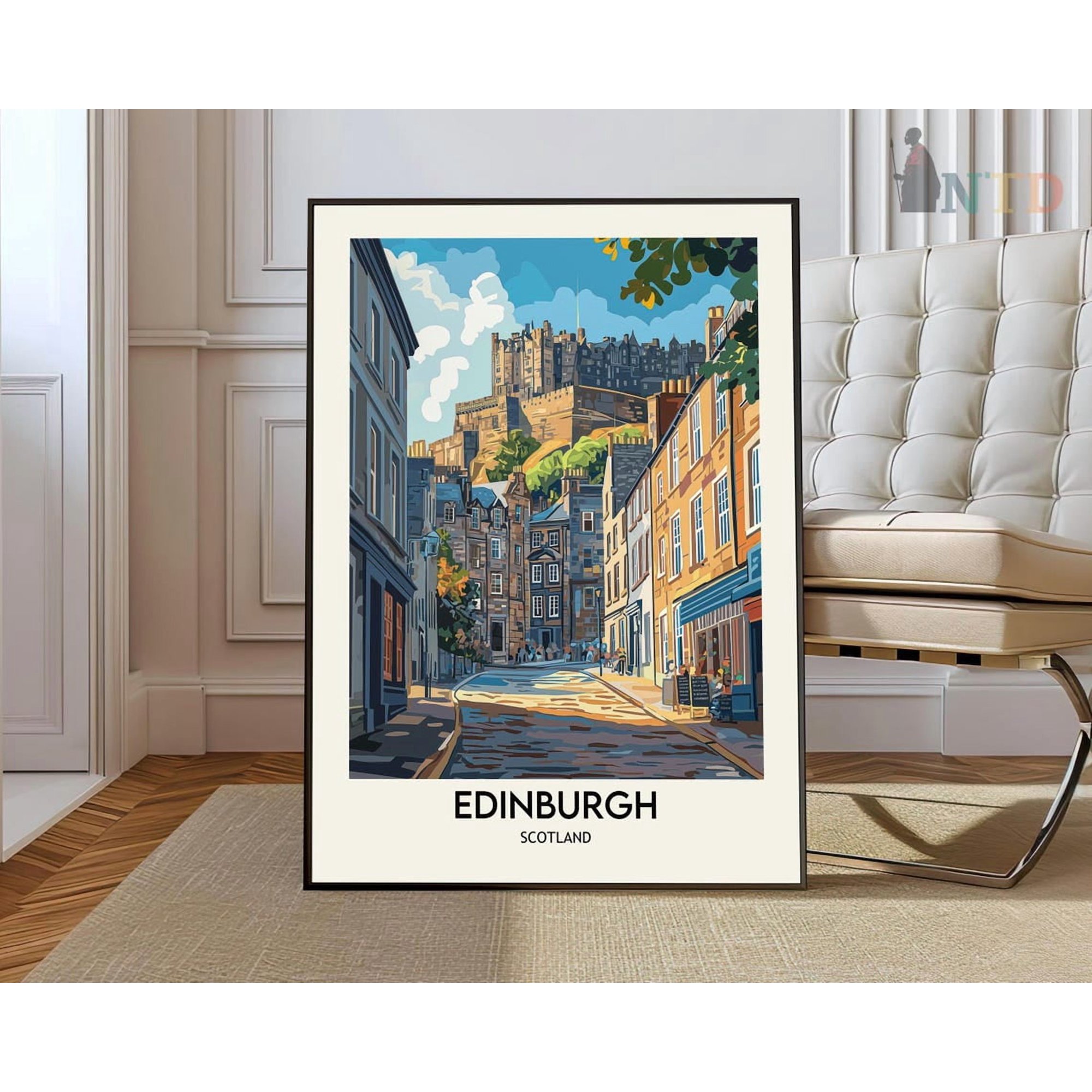 Edinburgh Travel Poster, Classic Scotland Skyline Wall Art