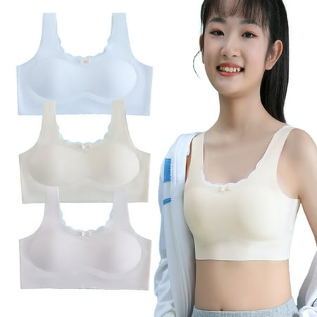 3 Pack Girls Training Bras Girls Thin Cotton Wireless Light Girl Training Bra Girls Bralette Sports Bra for Teens 10-16