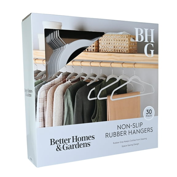 Better Homes & Gardens Rubber Hangers, Non-Slip Hangers, 30 Pack, Grey, Perfect for Adult & Teen age