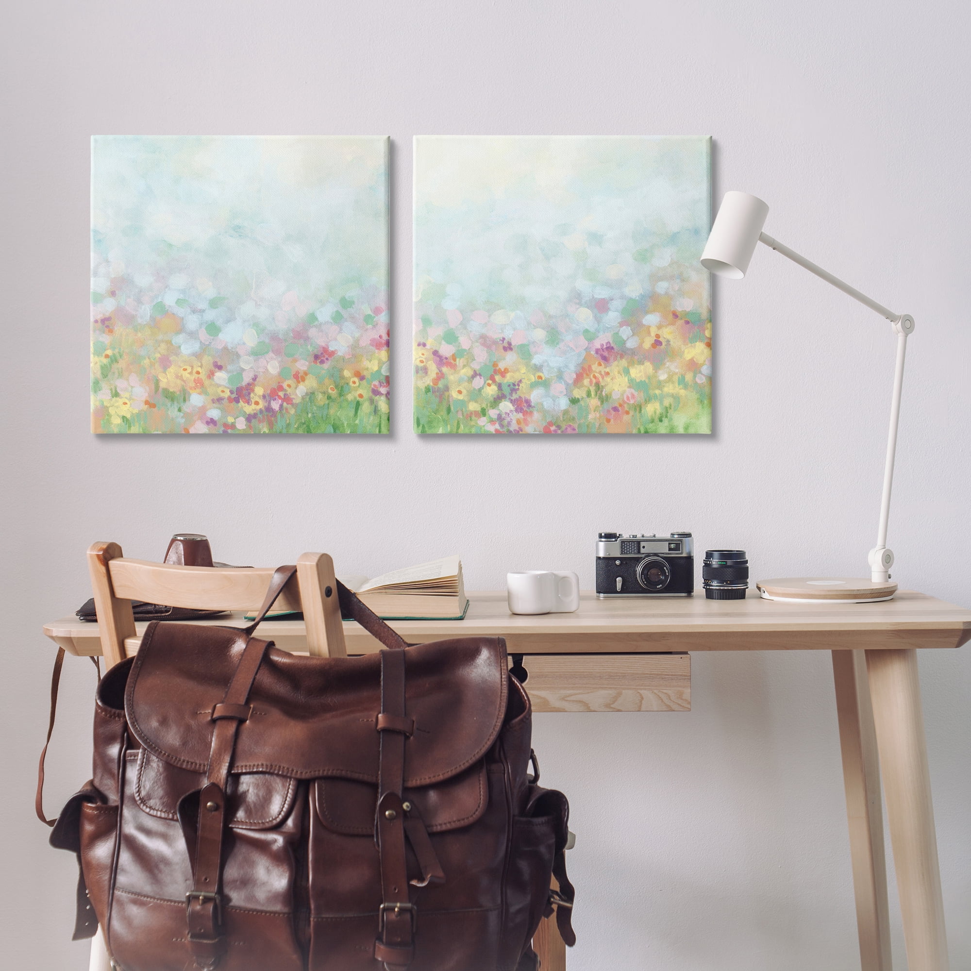 Stupell Industries Pastel Spring Flower Field Abstract Painting Wrapped Canvas Art Print Wall Art, 24 x 24, Set of 2