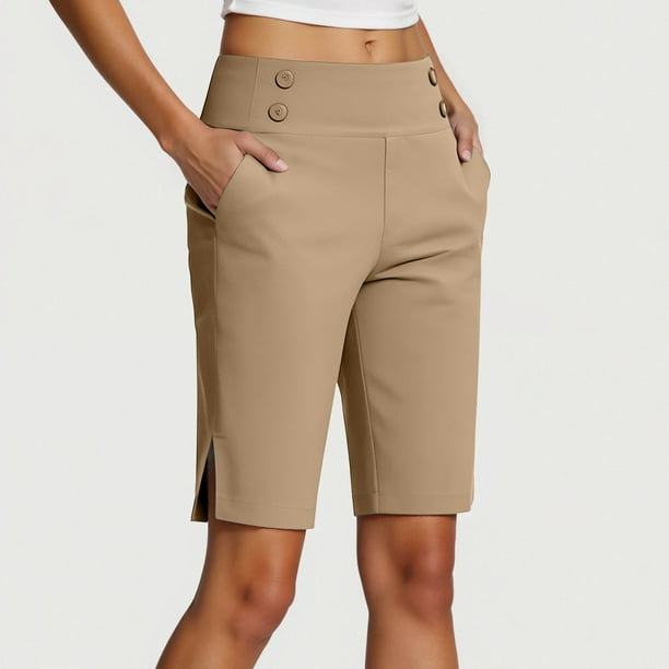 MKLEKYY Leggings de compresión para mujer, capris de verano para mujer, pantalones de yoga elásticos hasta la rodilla, pantalones casuales de cintura elástica recortados con bolsillos