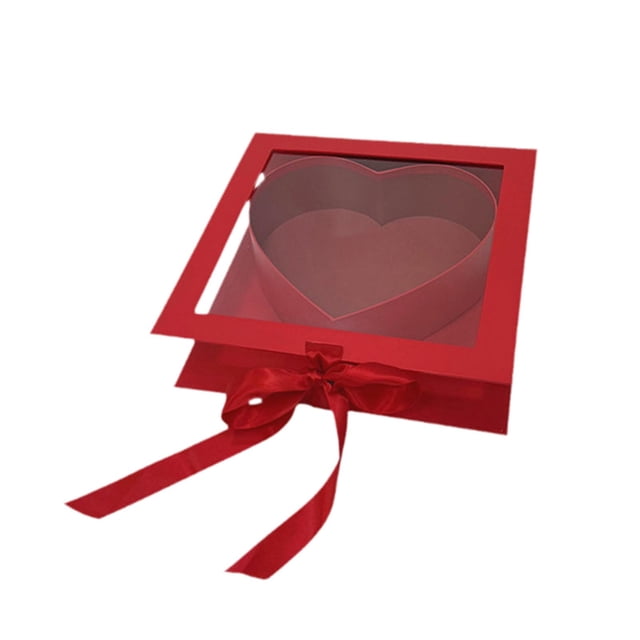 Caja de regalo con forma de corazón y flores para San Valentín, con tapa transparente, rellenable y creativa. Rojo