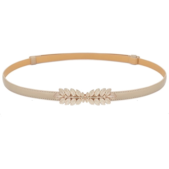 Women Skinny Belts Thin PU Leather Waist Belt with Gold Buckle for Dresses