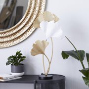 14 x 24 Gold Metal Curved Ribbed Leaf Sculpture with White Accent, by DecMode