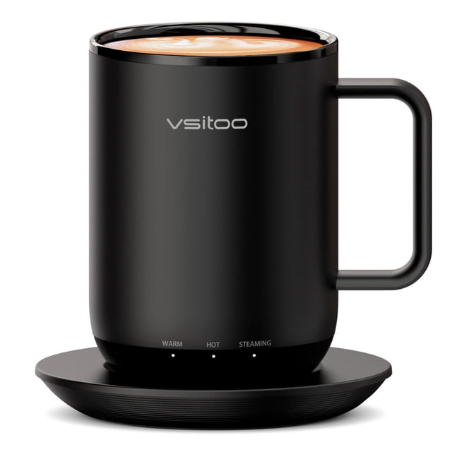Vsitoo S3 Plus 14oz Heated Coffee Mug - Temperature Control Smart Mug with Mug Warmer, Auto-Sensing AI Heats Drinks to 120-150°F Hands-Free.Ideal