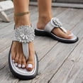 thumbnail image 2 of Rokment Women's Sparkly Rhinestones Flower Dress Slides Sandals Classic Fashion Casual Leather Square Toe Flip Flops Flat Comfortable Chunky Low Heel Walking Dressy Slip on Silver Size 6.5, 2 of 6