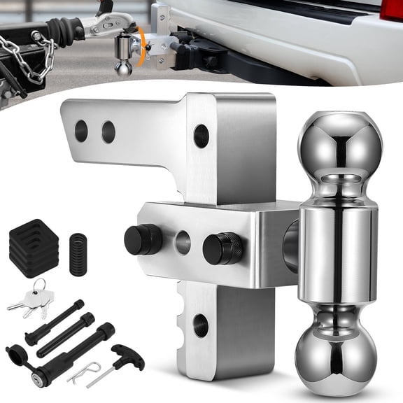 SPEEDWOW Adjustable Trailer Hitch, 20000 lbs GTW-Tow Hitch Fits 2" Receiver, 6" Drop/Rise Aluminum Ball Hitch with Two Anti-Theft Lock & Dual-Ball(2"&2-5/16")