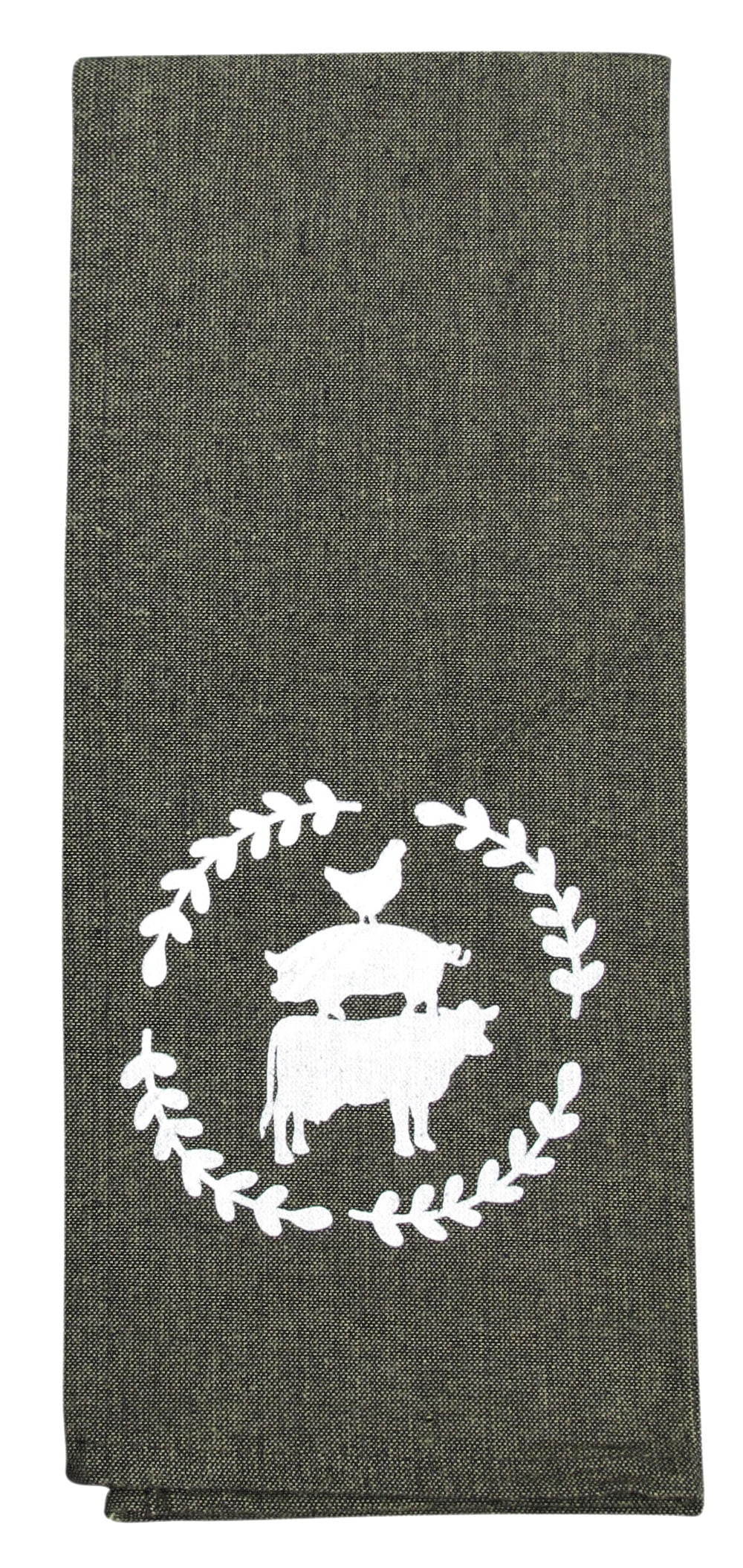 Farmhouse Kitchen Towels Set of 5 Farm Animals Rooster Pig Cow Dish Towels  Black Tan Flour Sack 16”X28” 100% Cotton