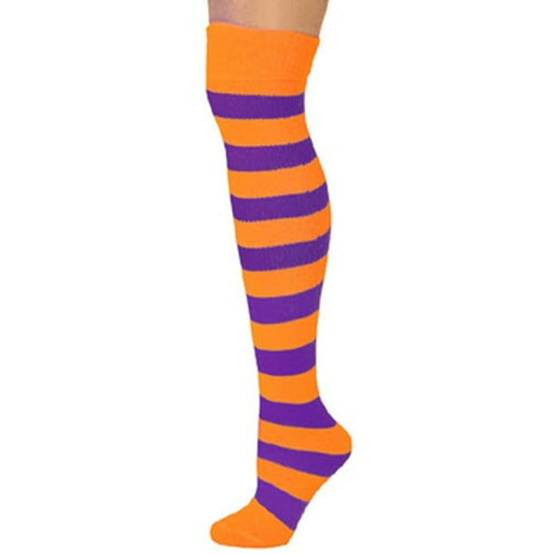 AJ's Adults Striped Knee Socks Neon Orange/Purple