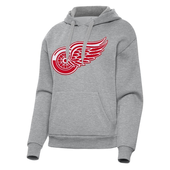 Women's Antigua Heather Gray Detroit Red Wings Victory Pullover Hoodie