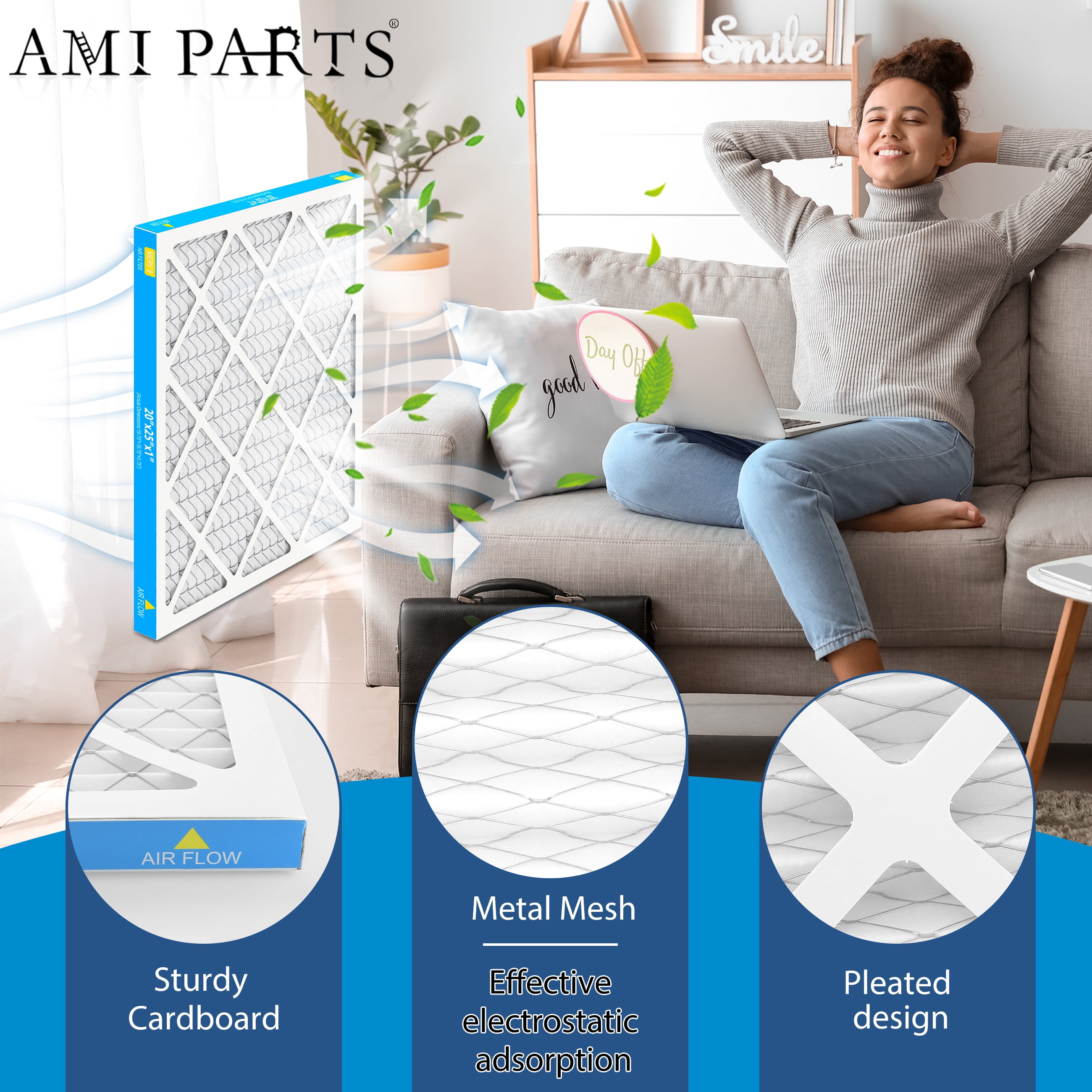 AMI PARTS Filtrete 20x25x1 AC Furnace Air Filter, MERV 8, Pleated 1-Inch Electrostatic Air Cleaning Filter, 4 Pack