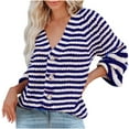 thumbnail image 2 of Amidoa Long Sleeve Womens Sweaters Button up Cardigan Blue Striped Oversized Long Cardigans Womens Sweaters Cardigan L, 2 of 3