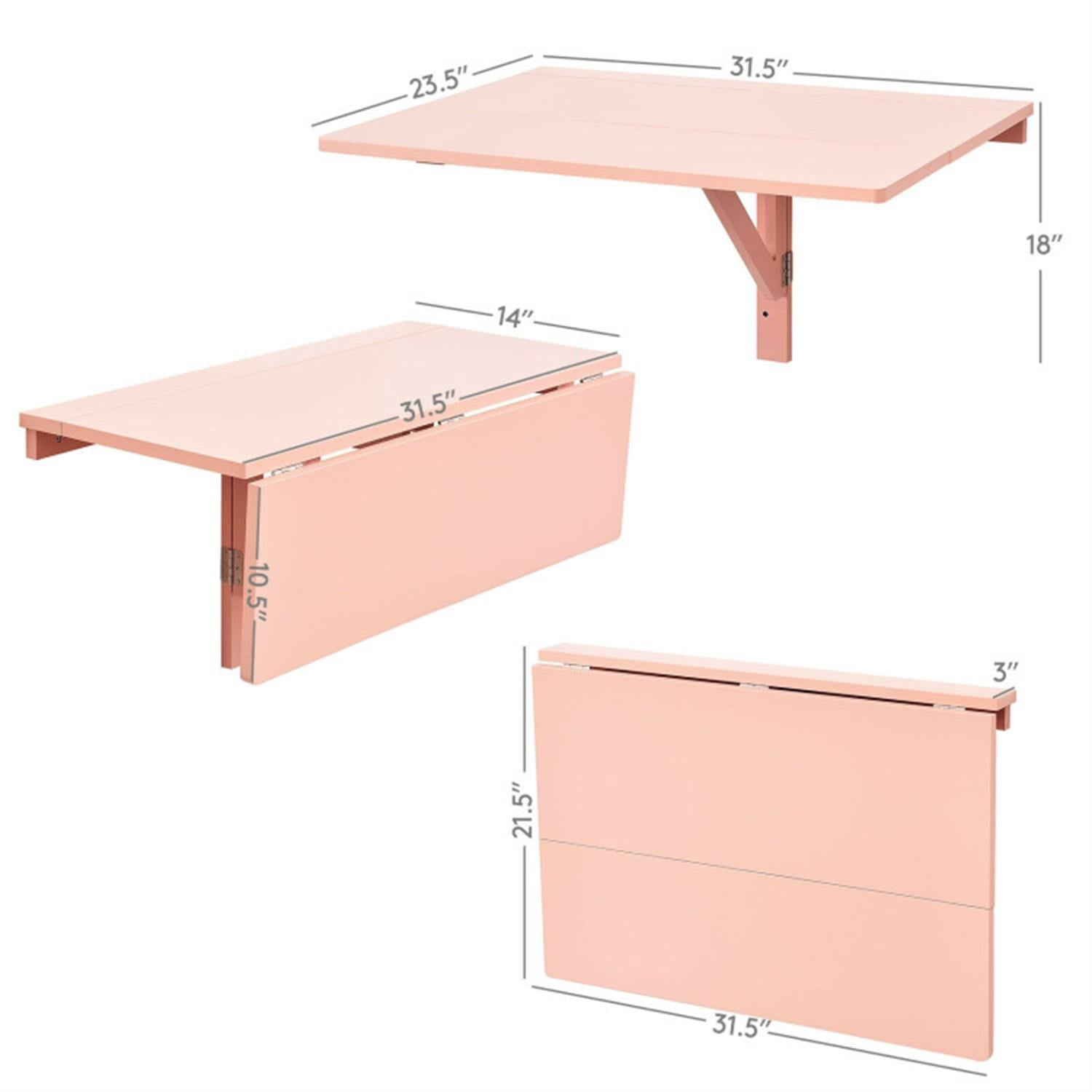 Demi Bonn 31.5" Wall Mounted Folding Table for Small Spaces, Laptop Workstation Desk for Laptops, Books, Tablets, and Art, Pink