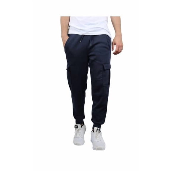 BLUE ICE HEAVYWEIGHT FLEECE-LINED CARGO JOGGER SWEATPANTS - SIZE: MEN M - NAVY