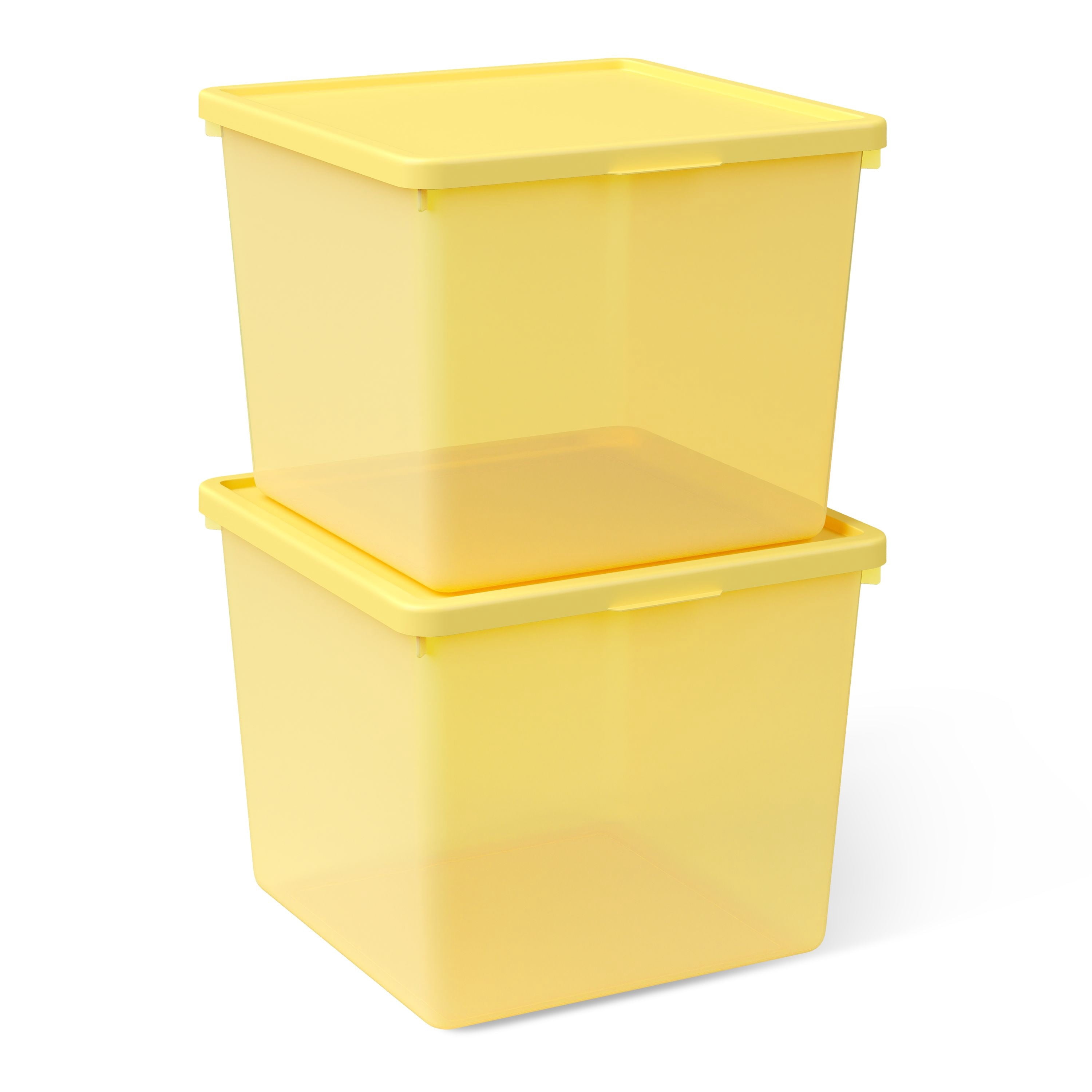 Mainstays Kids Yellow Large Plastic Storage Bin with Lid, 4 Pack