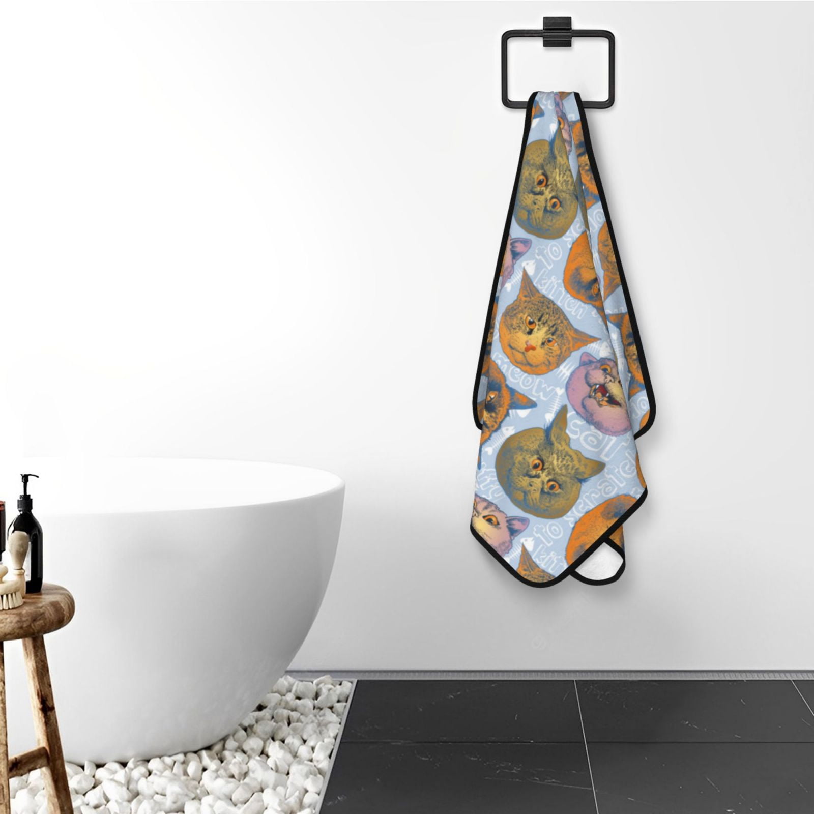 Cotton Bath Towels for Bathroom - Hand Drawn Funny Cat Face Microfiber Quick Dry Towels for Body Bath Sheets, Personalized Beach Towel, Soft Shower Towels for Travel Home Beach 27*55in