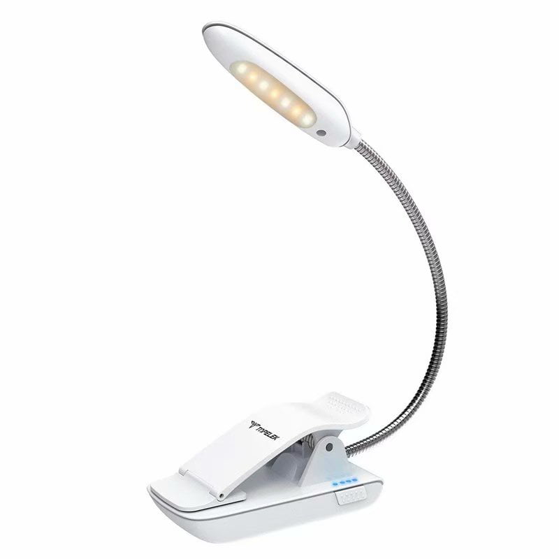Eye-care Flexible Clip and Portable Travel Book Light Warm Light TopElek Dual head 2*4 LED USB Rechargeable book Light Clip Reading light in Bed Reading Warm Light Music Stand Night Light