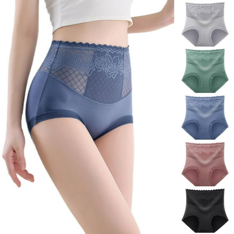 Xmarks Women's Sexy Lace High Waisted Panties, Soft Full Breathable Briefs  For Women 5 Pieces 121-143LBS 