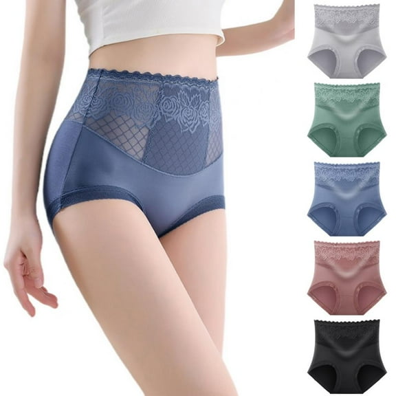 Xmarks Women's Sexy Lace High Waisted Panties, Soft Full Breathable Briefs For Women 5 Pieces 121-143LBS