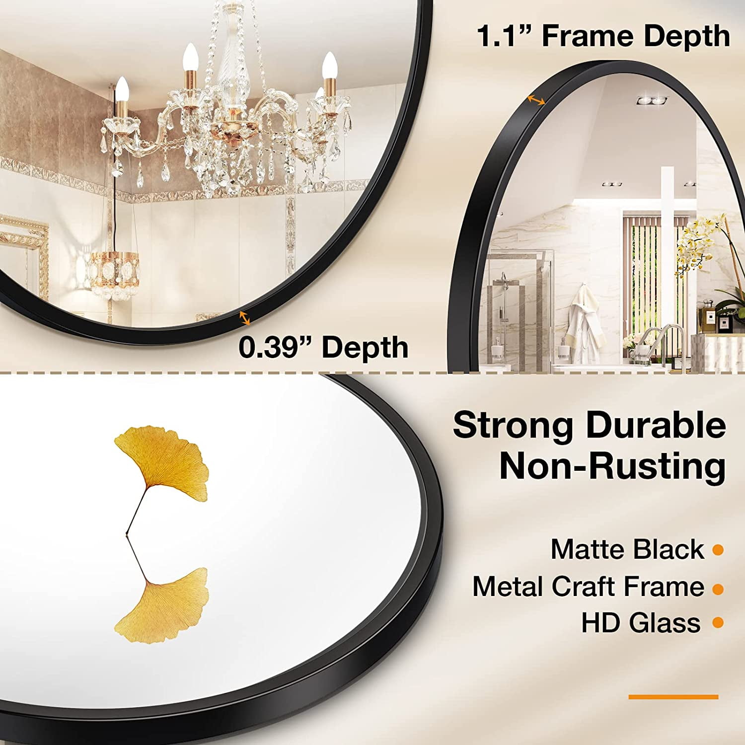 Scifil Black Round Mirror, 24 Inch Bathroom Wall Mirror, Modern Round Circle Wall Vanity Mirror with Metal Frame for Home Decor, Easy Hanging