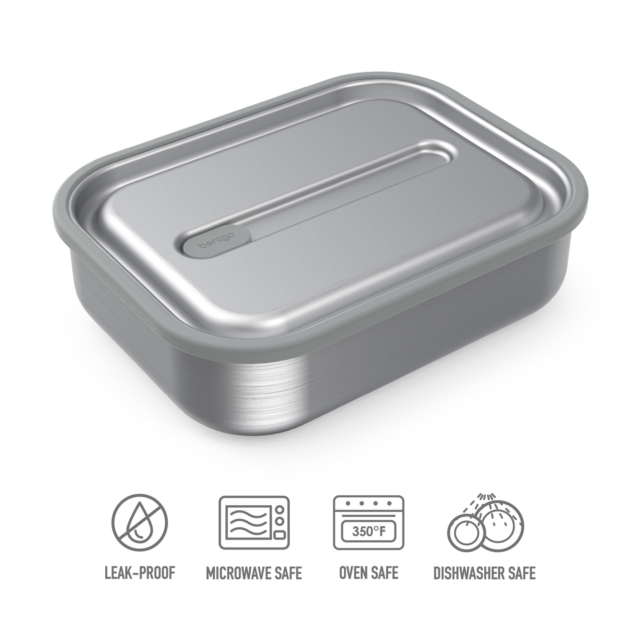 Bentgo MicroSteel Leak-Proof Lunch Box - Microwave-Safe, Oven-Safe, Bento-Style Container with Removable Divider, Airtight Lid, Sustainable Design, Odor & Stain Resistant (Stainless Steel)